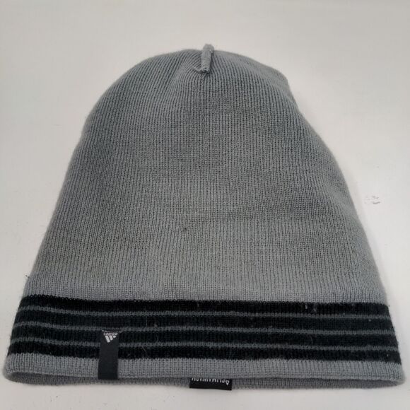 Adidas Men's Knit Beanie Hat Gray One Size Striped 100% Acrylic Warm Soft - Picture 8 of 11